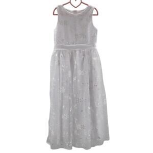 GIRL'S PARTY DRESS 8-9 Y white embroidered tulle flower girl communion maxi B103